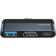 USAMS Adapteris USB Usams US- SJ492HUB01 USB-C – HDMI + USB-C + USB Juodas