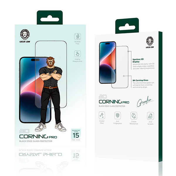 Green Lion 3D Corning Pro Screen Protector for iPhone 15 Pro Max - Clear