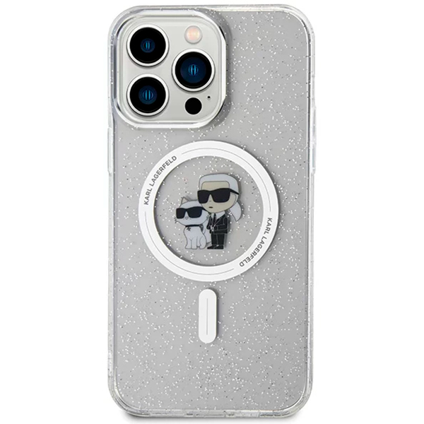 Karl Lagerfeld Magsafe IML with Karl & Choupette Heads Glitter Case for iPhone 15 Pro Max