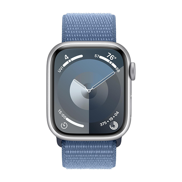 Apple Watch Series 9 GPS 41mm Silver Aluminium Case with Storm Blue Sport Band - S/M,Model A2978