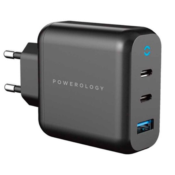 Powerology 65W 1*QC 36W USB-A and 2*USB-C Ports GaN PD Wall Charger EU
