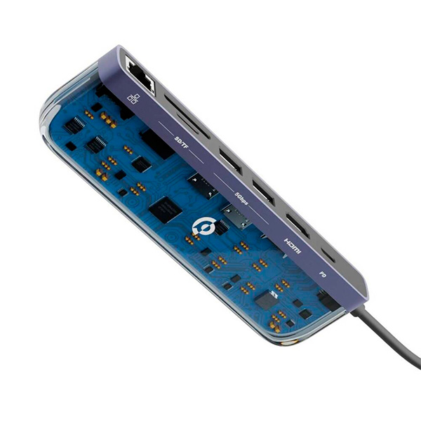 Powerology Crystalline Series 7 in 1 USB-C Multi Hub PD 100W