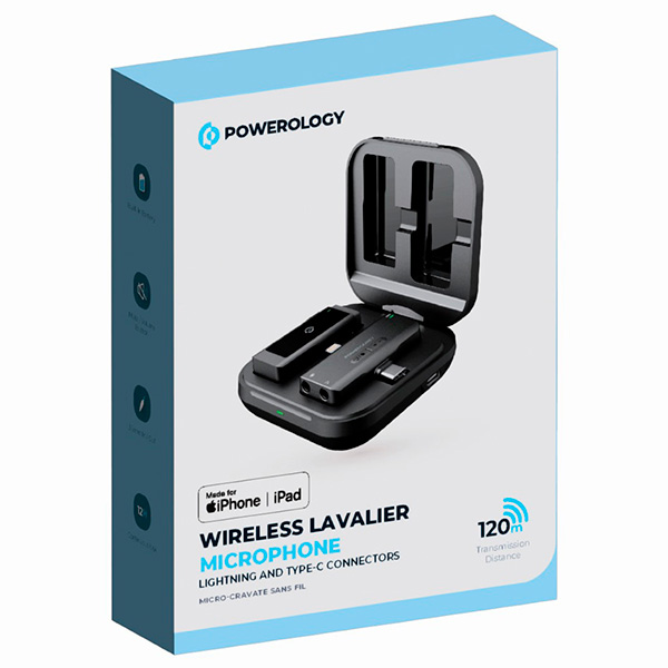 Powerology MFI Dual Connector Wireless Lavalier Microphone