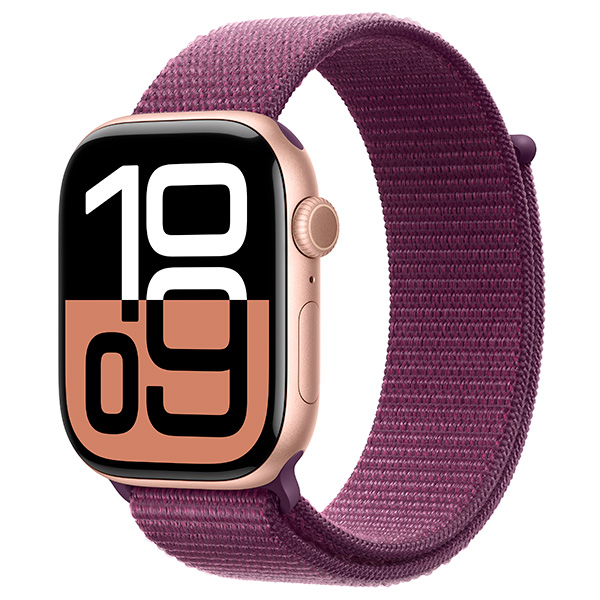 Apple Watch Series 10 GPS 42mm Rose Gold Aluminium Case with Plum Sport Loop