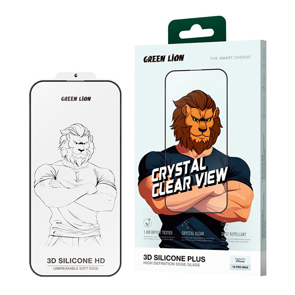 Green Lion 3D Silicone Plus High Definition Edge Glass for iPhone 16 Pro Max (GN3DSIL16PMCL)