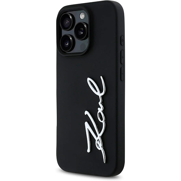 Karl Lagerfeld Silicone Case With Metal Signature Logo For iPhone 16 Pro (KLOHCP16LSCMSMVK)