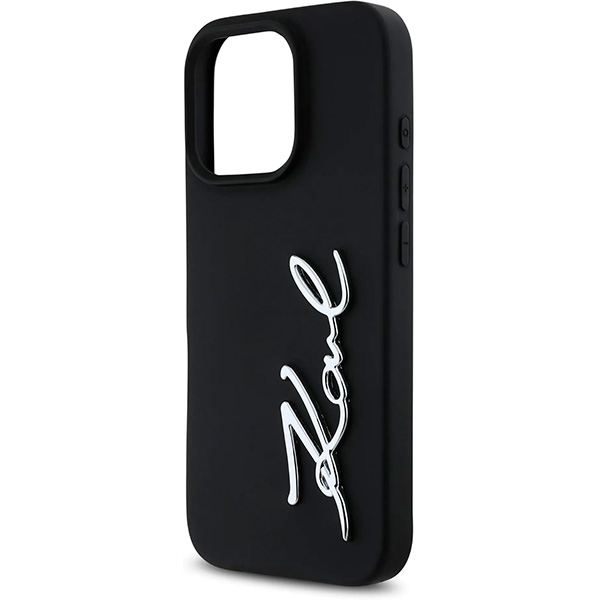 Karl Lagerfeld Silicone Case With Metal Signature Logo For iPhone 16 Pro (KLOHCP16LSCMSMVK)
