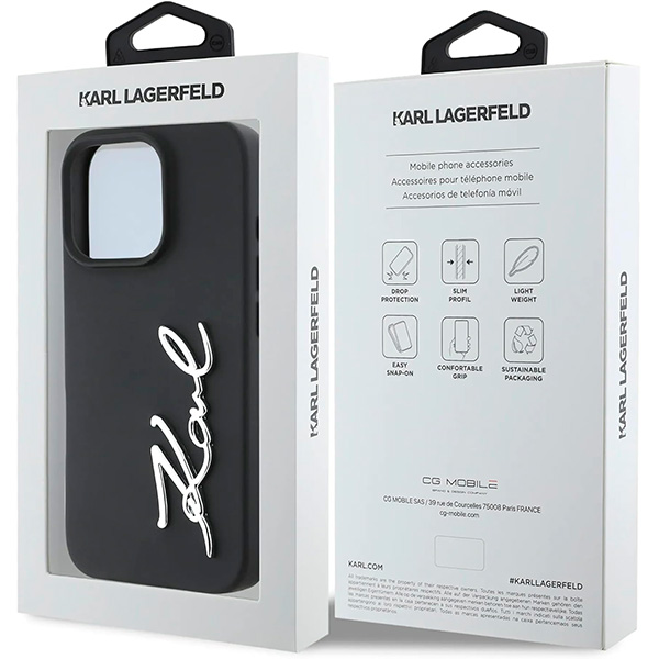 Karl Lagerfeld Silicone Case With Metal Signature Logo For iPhone 16 Pro (KLOHCP16LSCMSMVK)