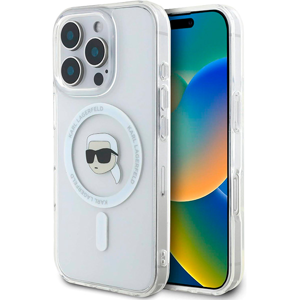 Karl Lagerfeld MagSafe IML Hard Case With Karl Head For iPhone 16 Pro Max (KLOHMP16XHLSKIH)