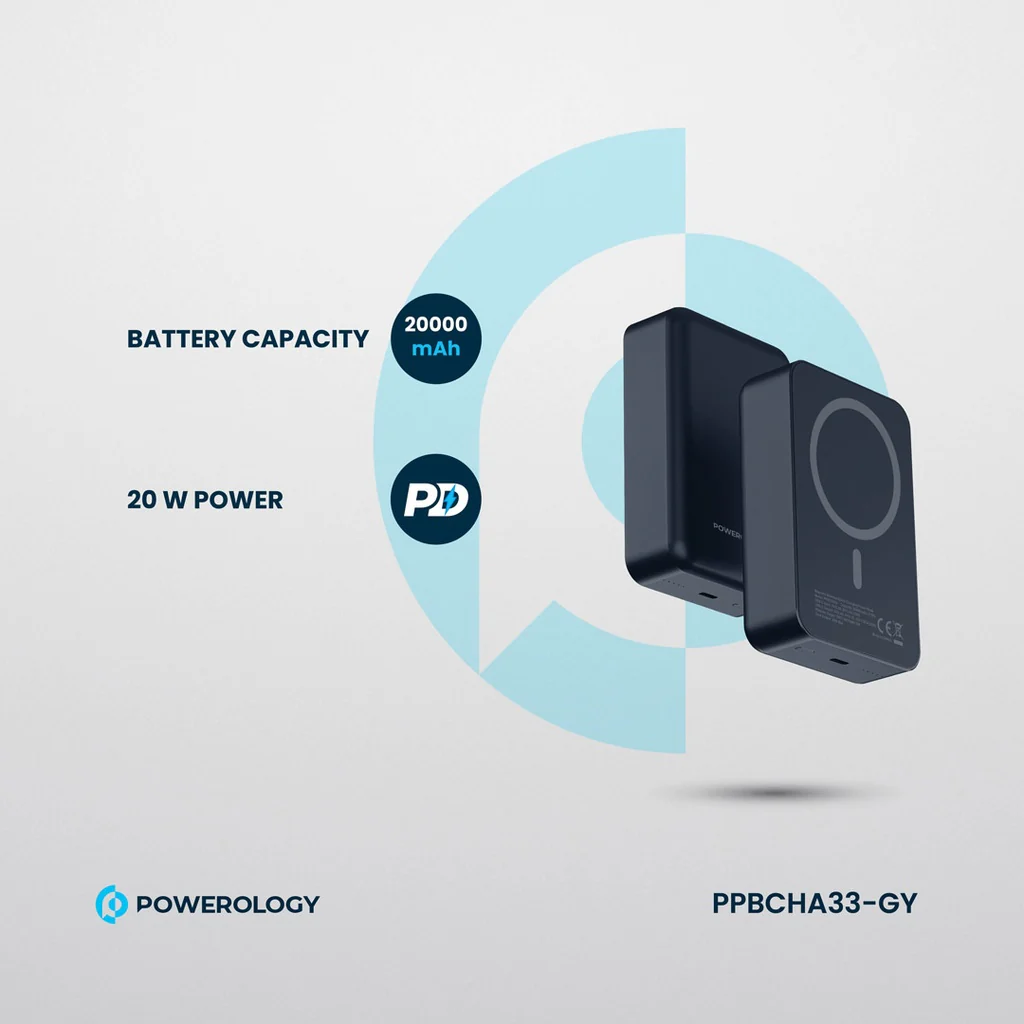 Powerology (20000 mAh) 20W PD & 15W Magsafe Powerbank (PPBCHA33-GY)