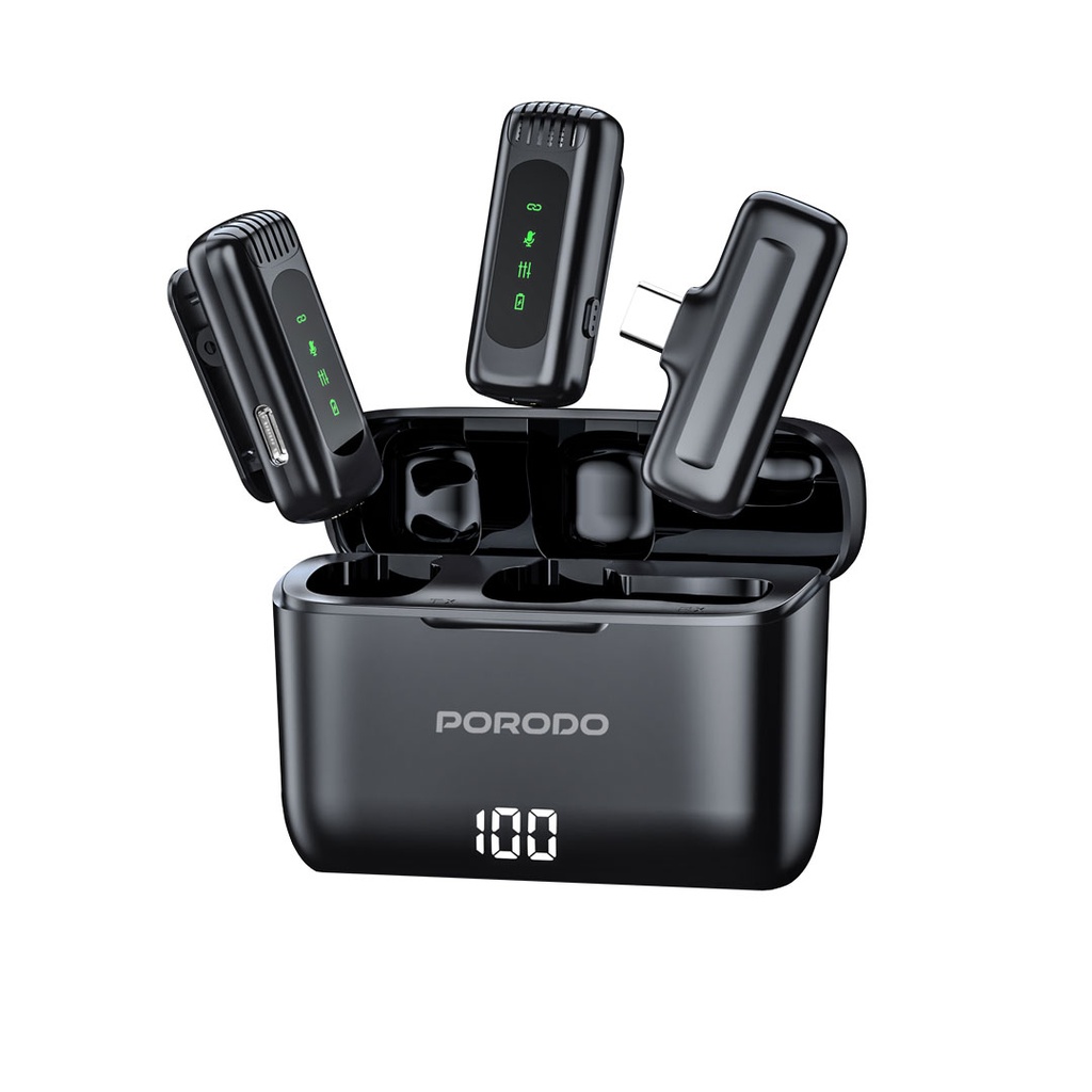 Porodo Lavalier Double Microphone with Charging Case (PD-LDMCLA-BK)