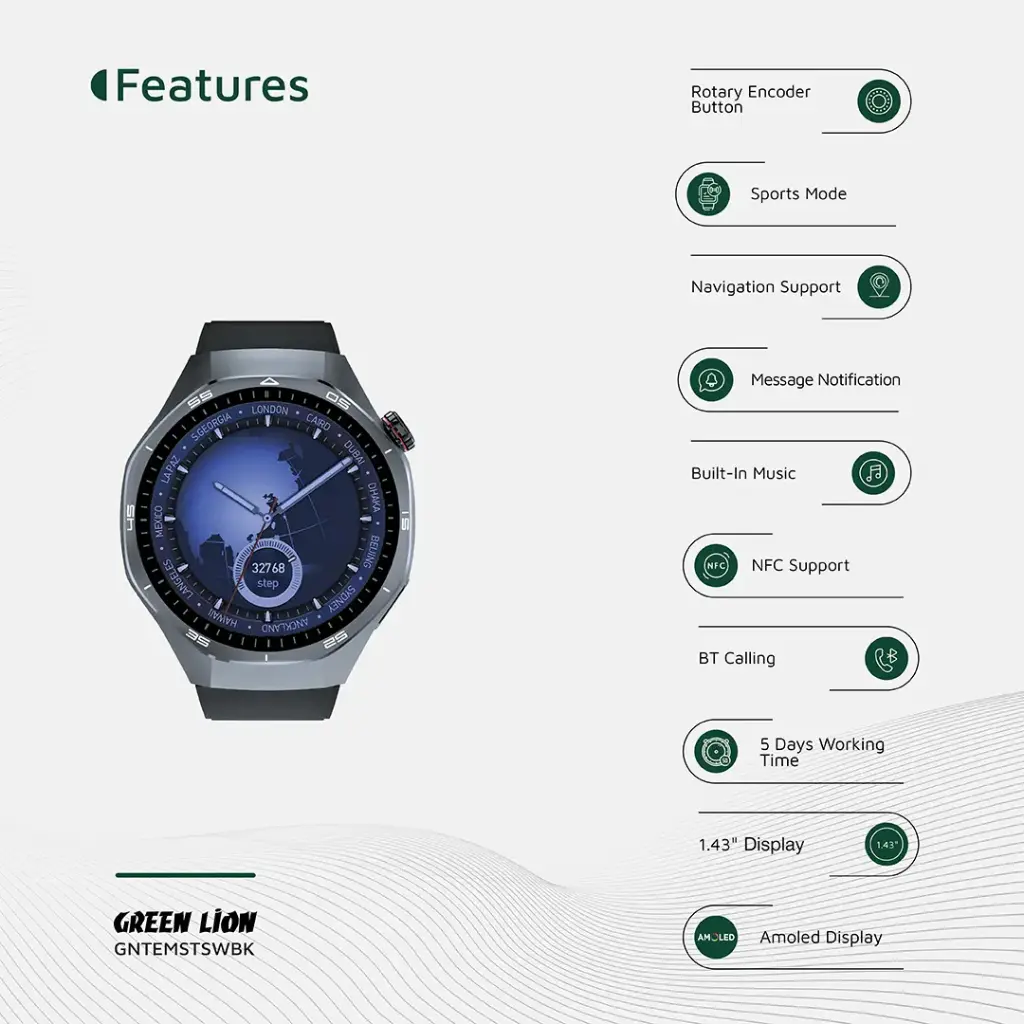 Green Lion Tech Master Smart Watch (GNTEMSTSWBK)