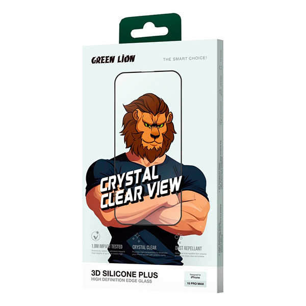 Green Lion 3D Silicone Plus High Definition Edge Glass for iPhone 16 Pro Max - Clear (GN3DSIL16PMCL)