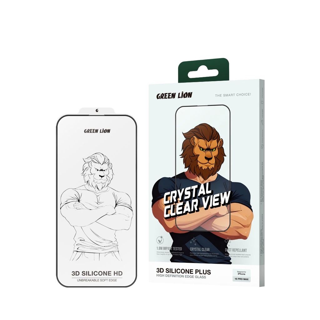 Green Lion 3D Silicone Plus High Definition Edge Glass for iPhone 16 6.1 - Clear {GN3DSIL16CL}
