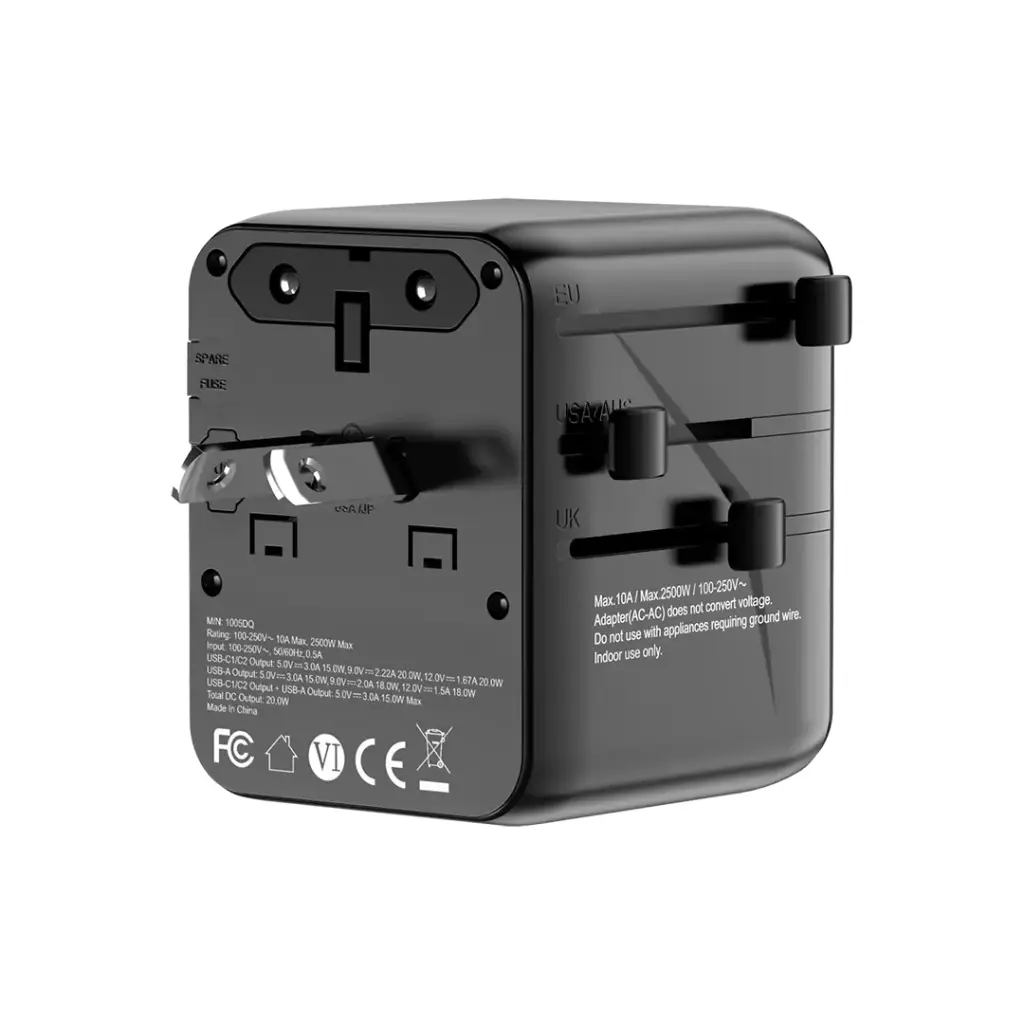 Porodo PD20W+2QC 3.0 Universal Travel Adapter - Black {PD-FWCH053-BK}