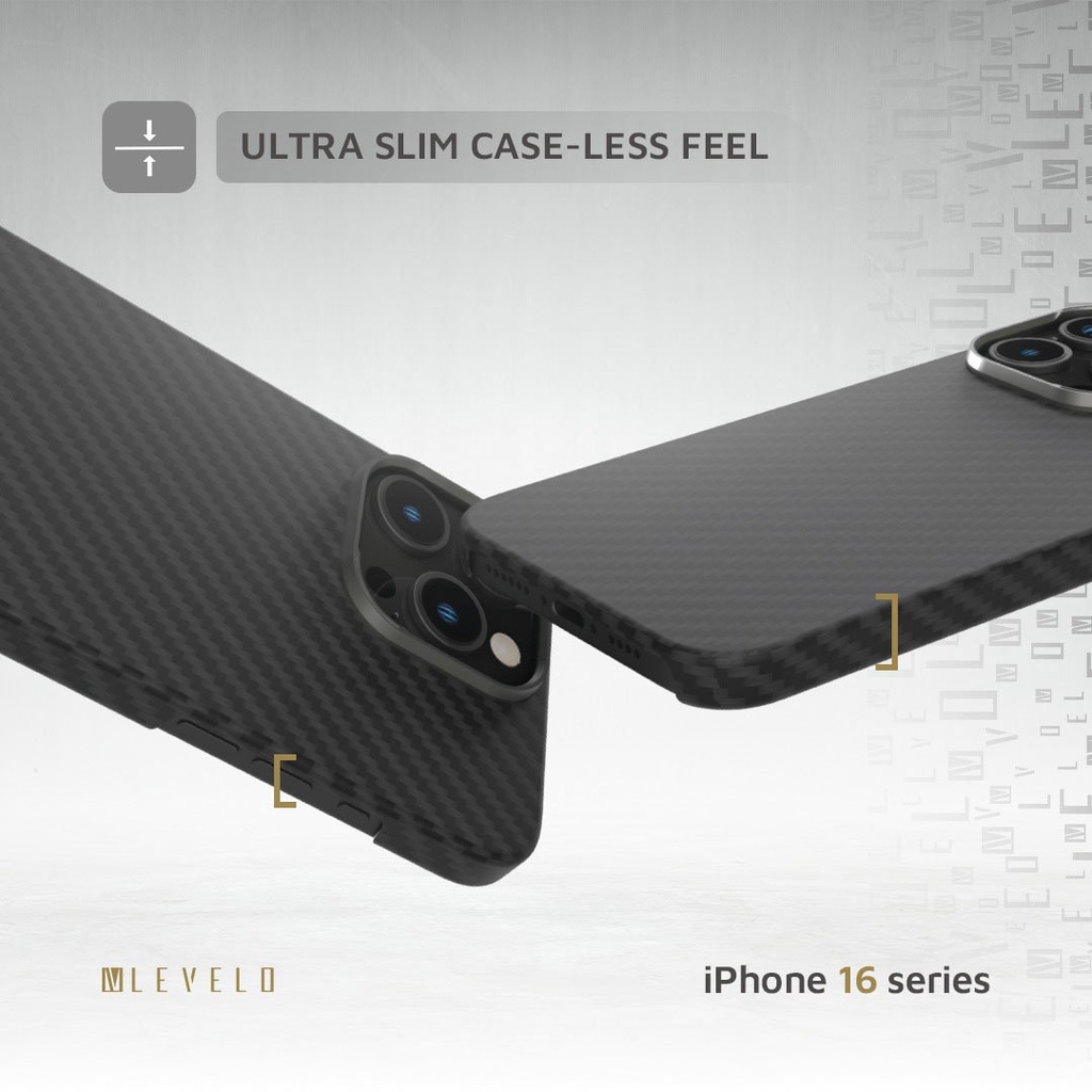 Levelo Sergei 1500D Aramid Fiber Case For iPhone 16 Pro Max - Matte Black {LVL-SERG-16PM-BK}