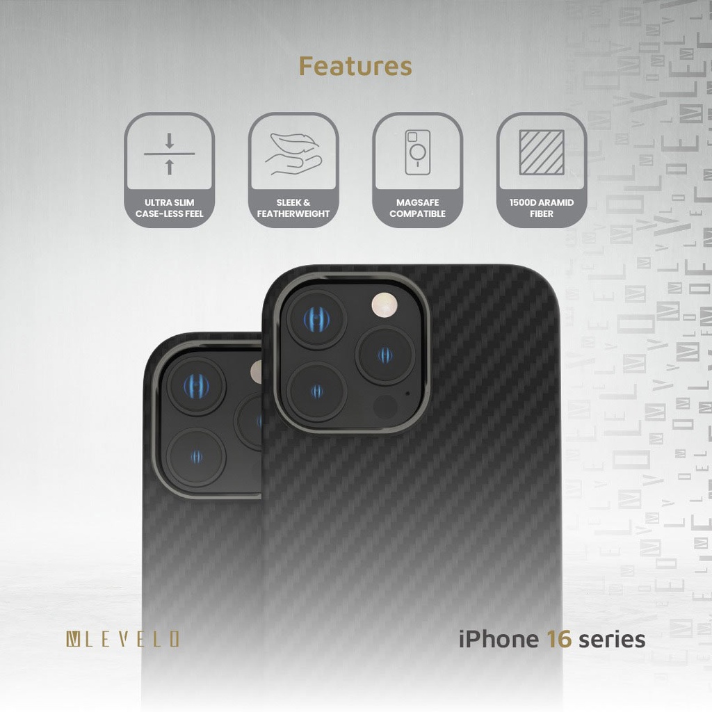 Levelo Sergei 1500D Aramid Fiber Case For iPhone 16 Pro - Matte Black {LVL-SERG-16P-BK}