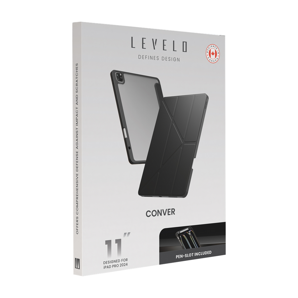 Levelo Conver Clear Back Hybrid iPad Pro 11" 2024 Case - Black {LVLCONP1124BK}
