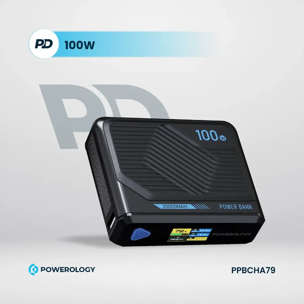 Powerology 100W MagSafe Wireless Charger Power Bank 20000mAh - Black {PPBCHA79}