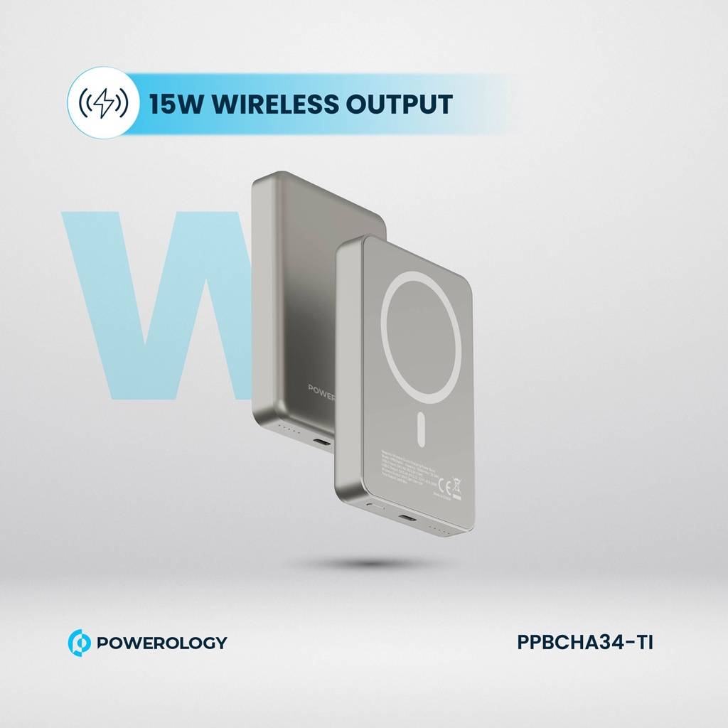 Powerology 10000 mAh 15W Magnetic Wirless PD20W Powerbank - Grey {PPBCHA36-GY}