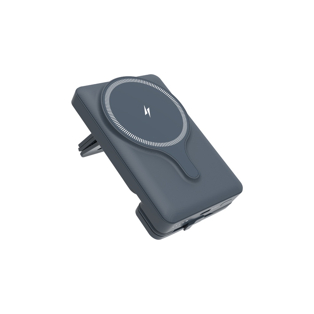 Powerology Car Mount 5000mAh Power Bank With Magnetic Wireless Charger - Grey {PPBCHA32GY}