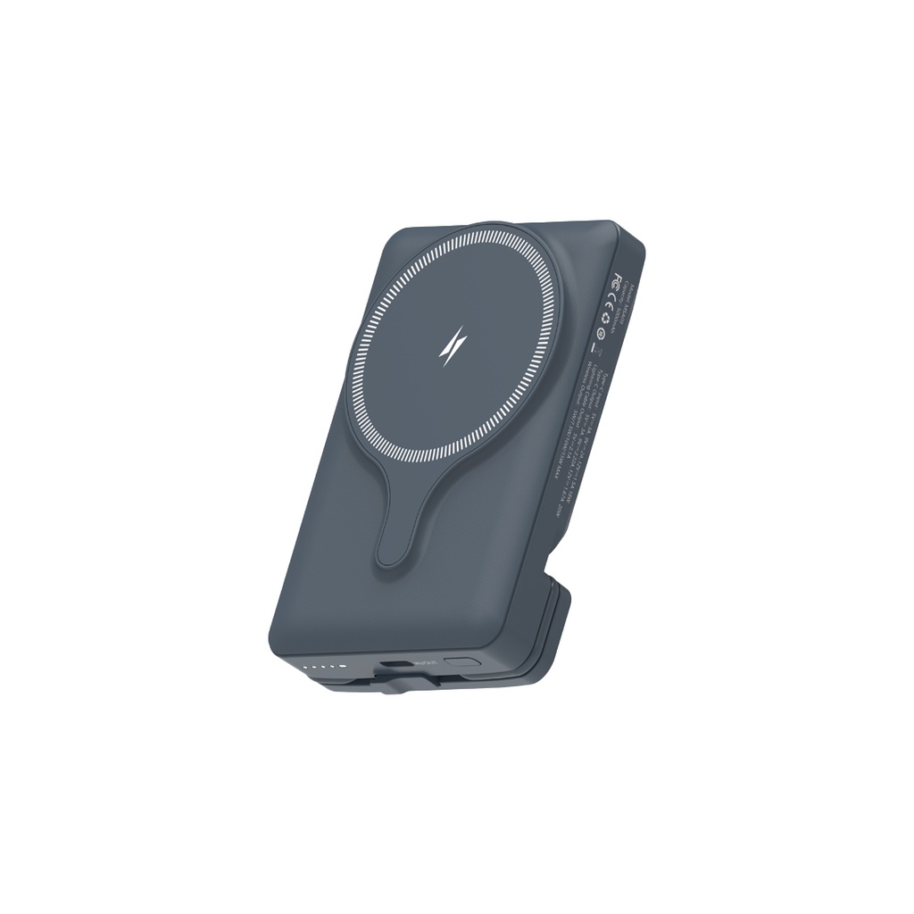 Powerology Car Mount 5000mAh Power Bank With Magnetic Wireless Charger - Grey {PPBCHA32GY}
