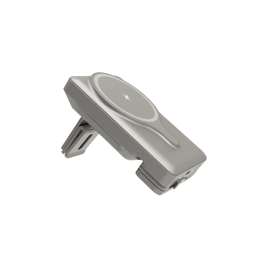 Powerology Car Mount 5000mAh Power Bank With Magnetic Wirelss Charger - Titanium {PPBCHA32TI}