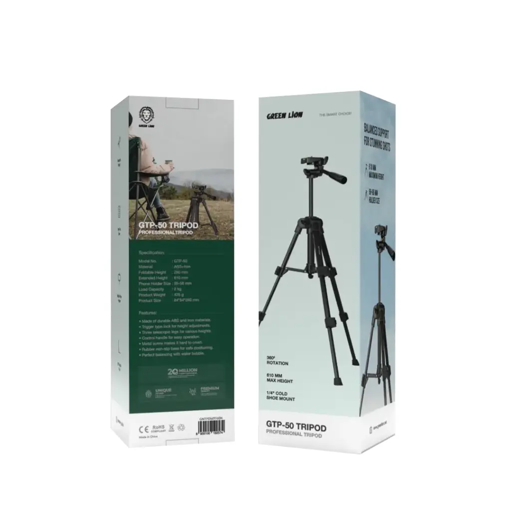 Green Lion GTP-50 Tripod - Professional Aluminum - Black