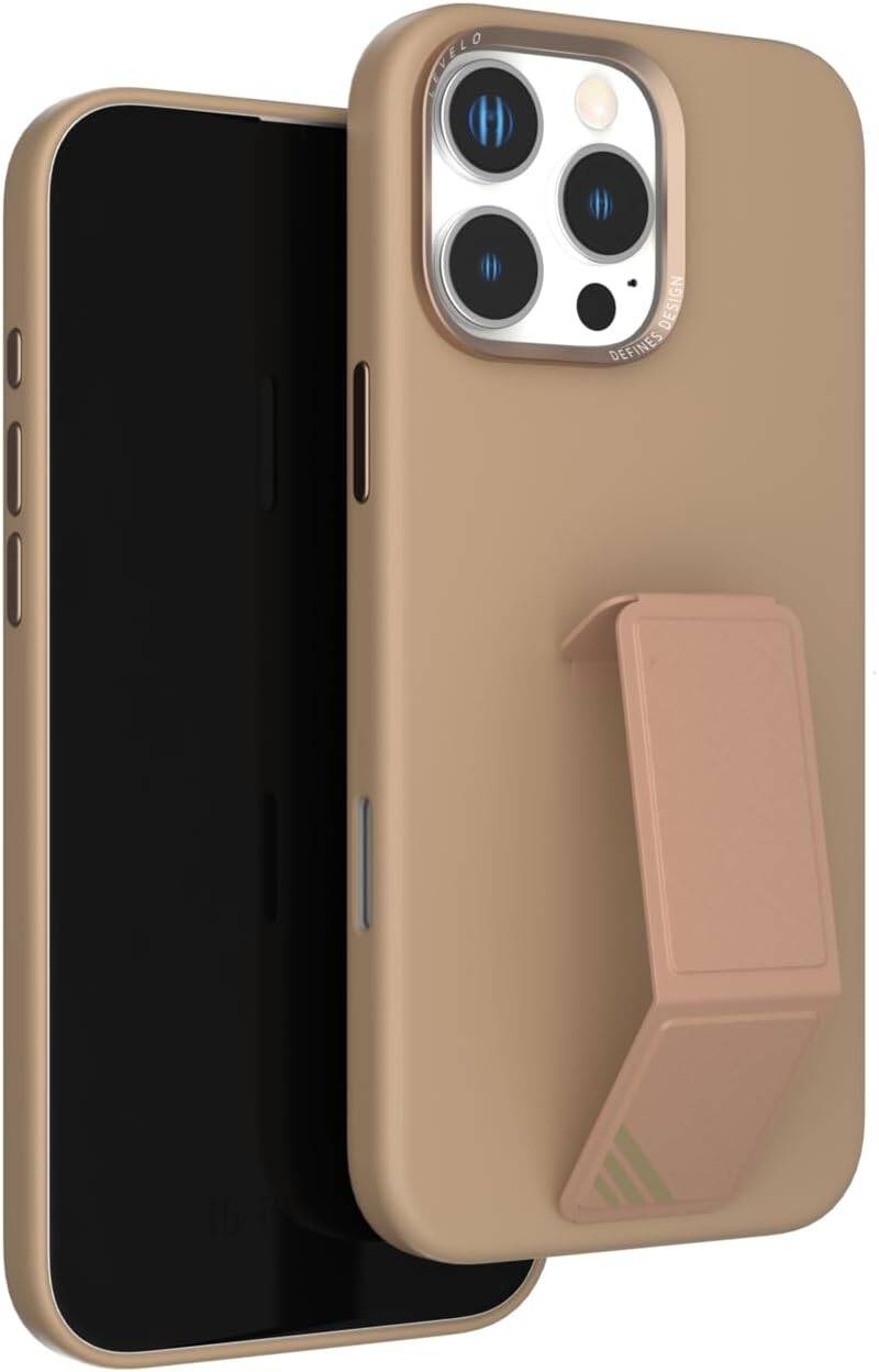 Levelo Morphix Silicone Case With Leather Grip For iPhone 16 Pro Max - Rose Gold