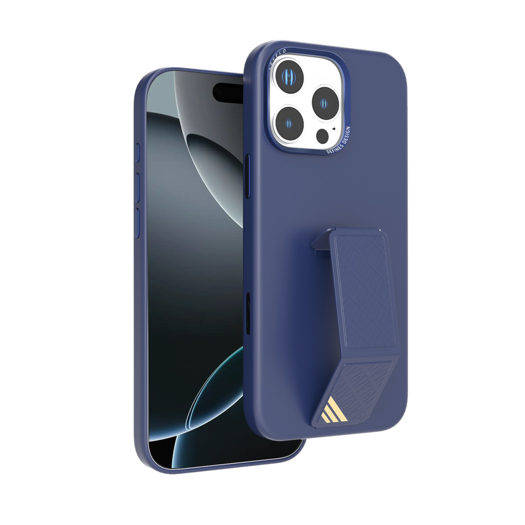 Levelo Morphix Silicone Case With Leather Grip For iPhone 16 Pro Max - Deep Blue