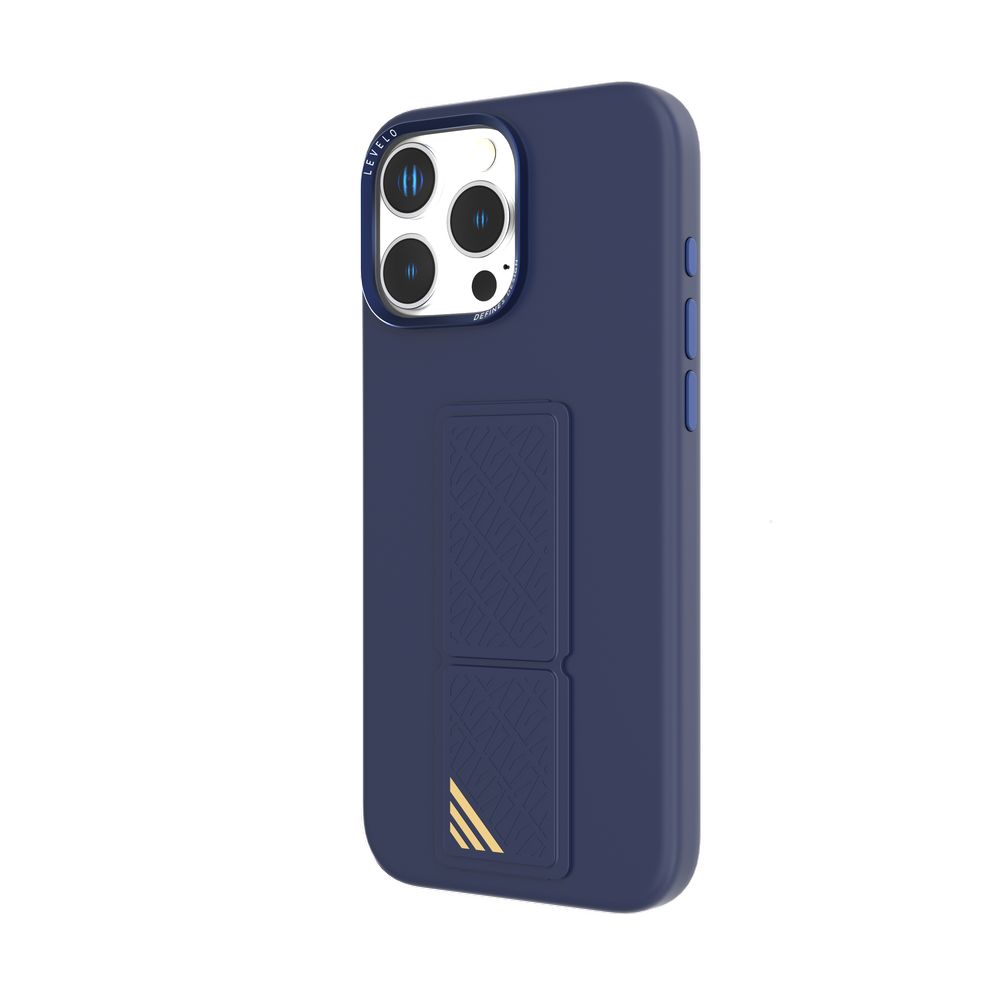 Levelo Morphix Silicone Case With Leather Grip For iPhone 16 Pro Max - Deep Blue