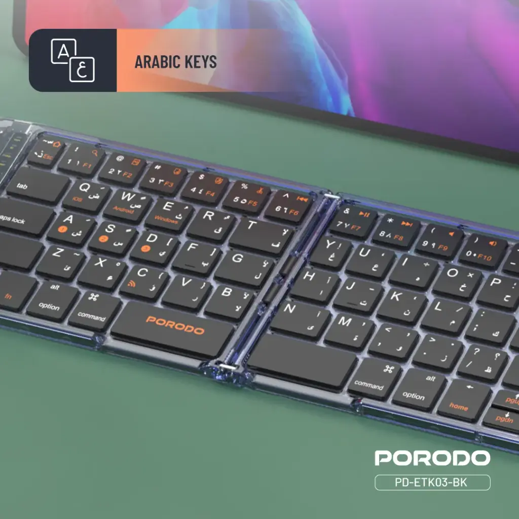 Porodo Transparent Bluetooth Folding Keyboard - Black