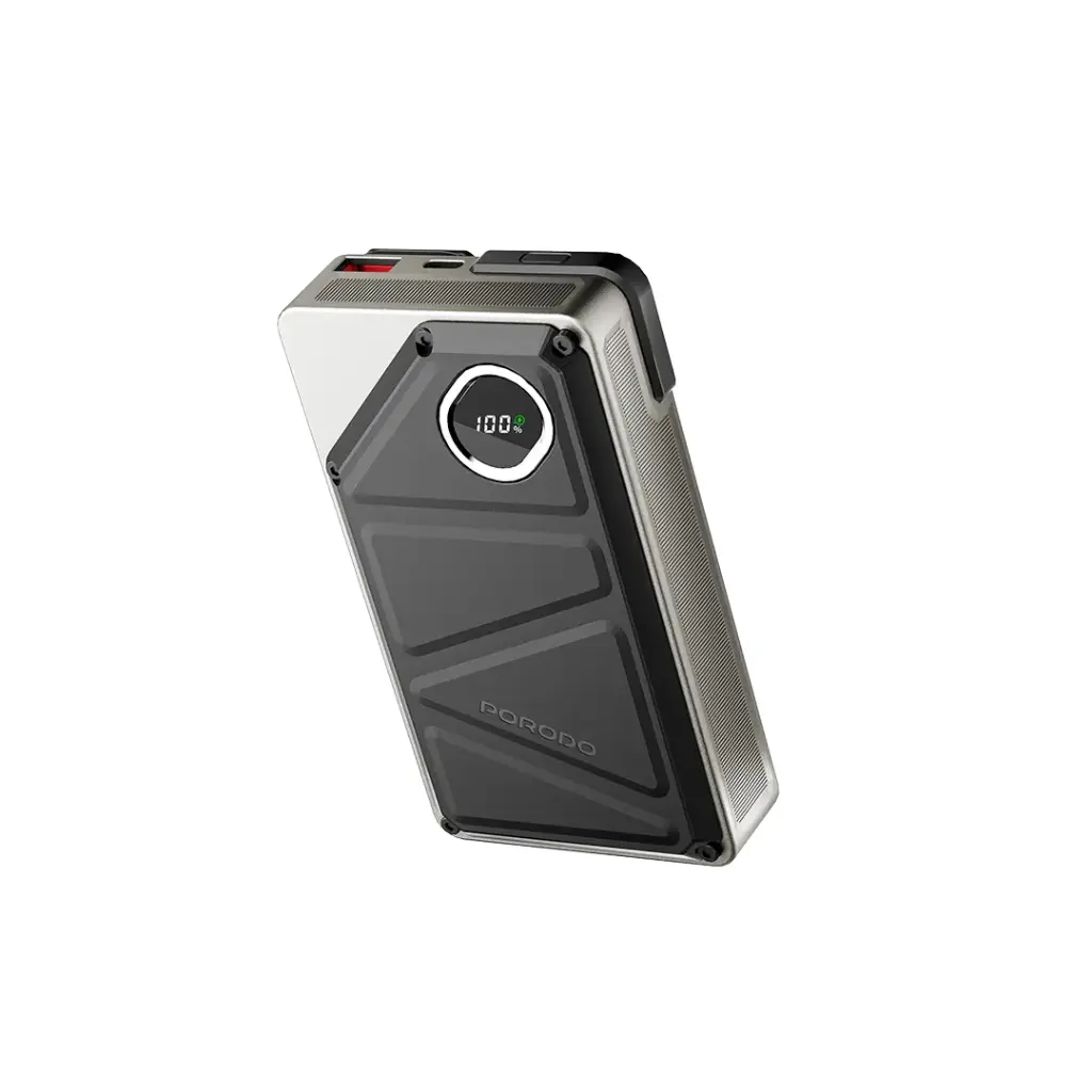 Porodo 20000mAh Powerbank 2xType-C, USB A and Type C Digital Display with C & Lightning Integrated Cable - Black