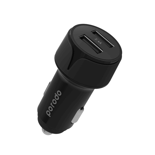 Porodo Blue 15W USB-A+C Port Car Charger with C to L .9m Cable - Black