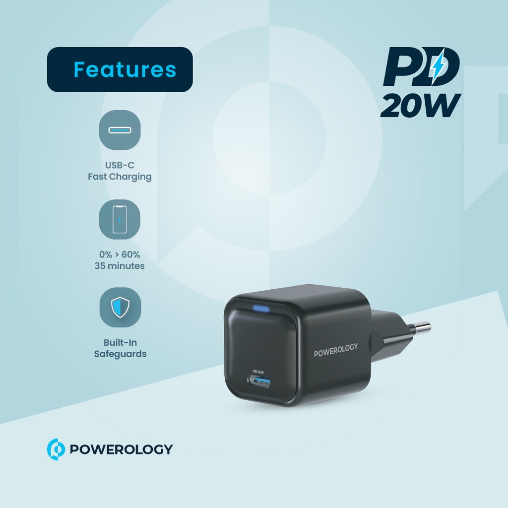 Powerology Ultra-Compact GaN Charger PD 20W EU - Black