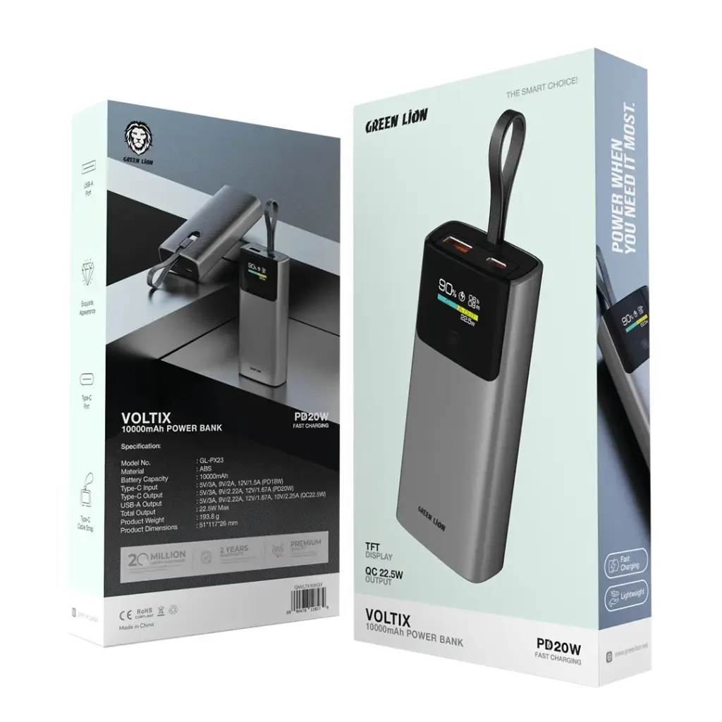 Green Lion Voltix 10000mAh Powerbank PD20W - Gray