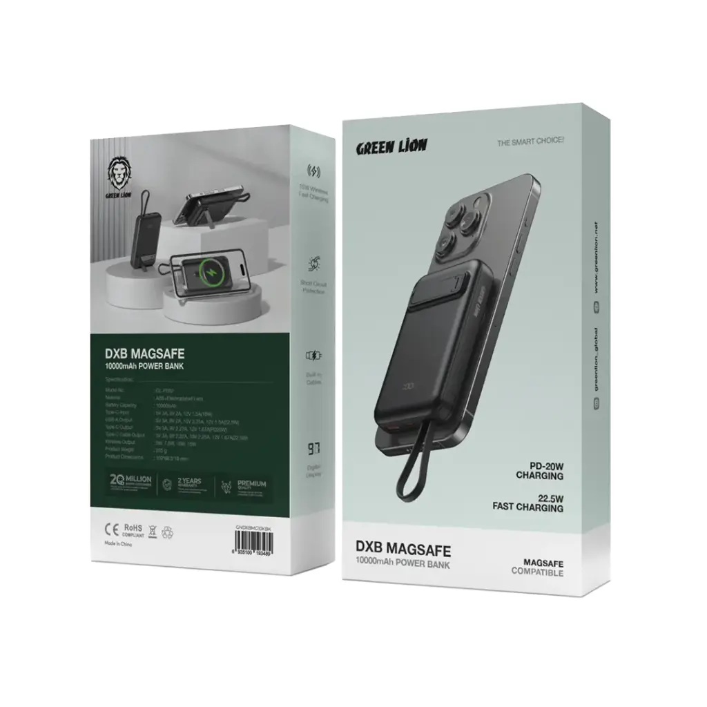 Green Lion DXB MAGSAFE Power Bank 10000 mAh - Black with stand