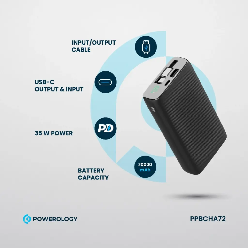Powerology 35W Power Bank 20000mAh - Black
