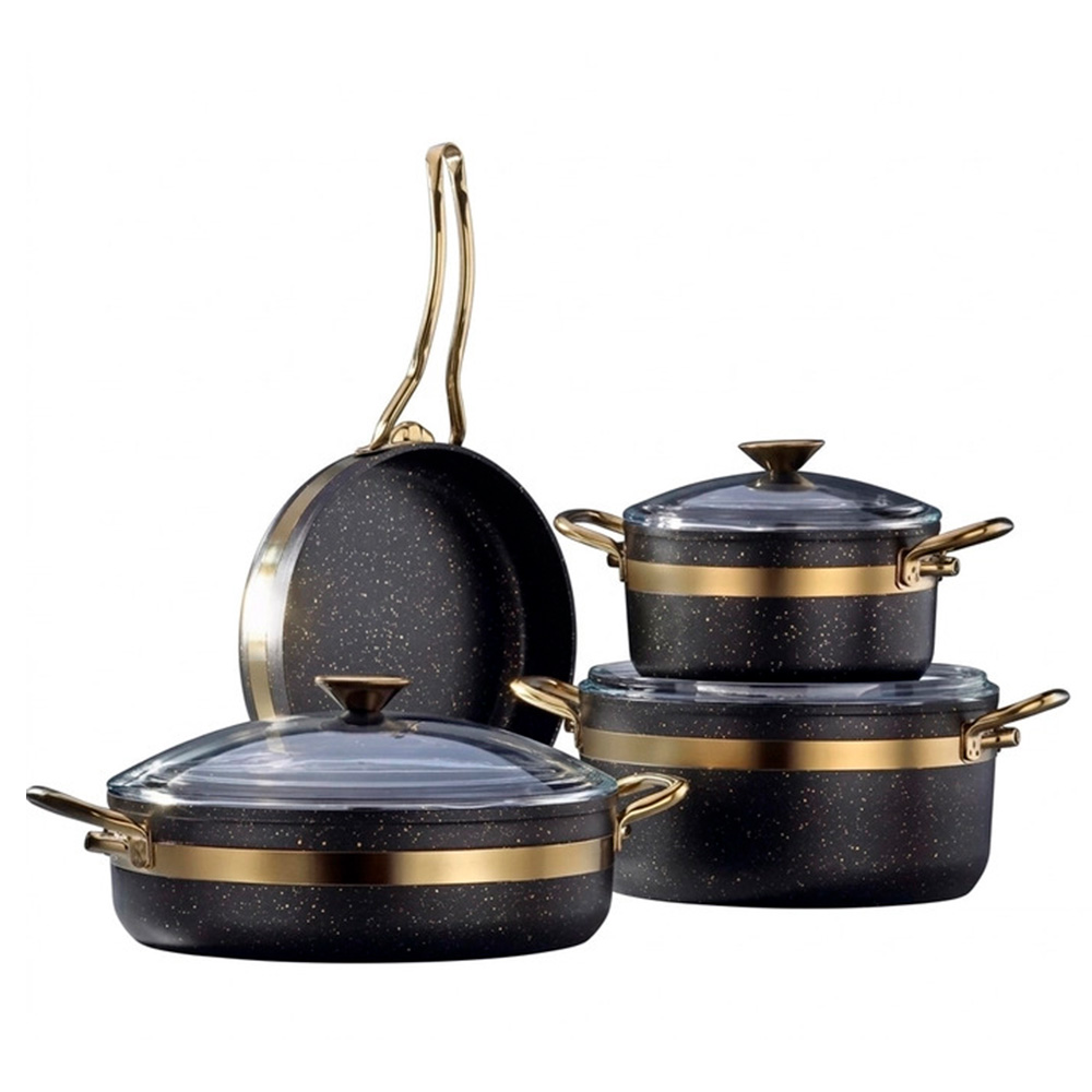 Bonera Nile 7 pcs set Black Granite+Gold Dots+Gold Handle