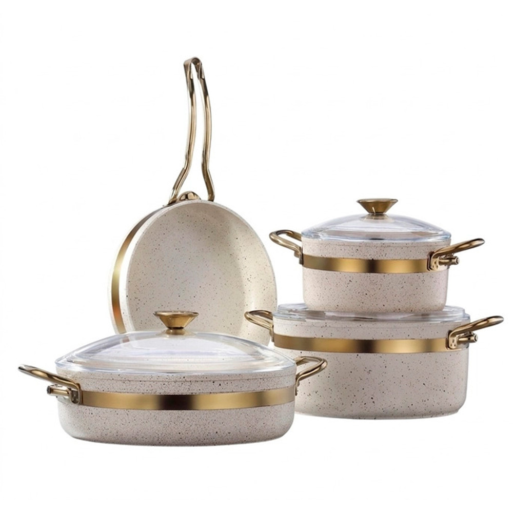 Bonera Nile 7 pcs set Cream Granite+Gold Dots+Gold Handle