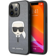 Mobile Karl Lagerfeld PU Saffiano Karl's Head Hard Case for iPhone 13 Pro - Silver KLHCP13LSAKHSL